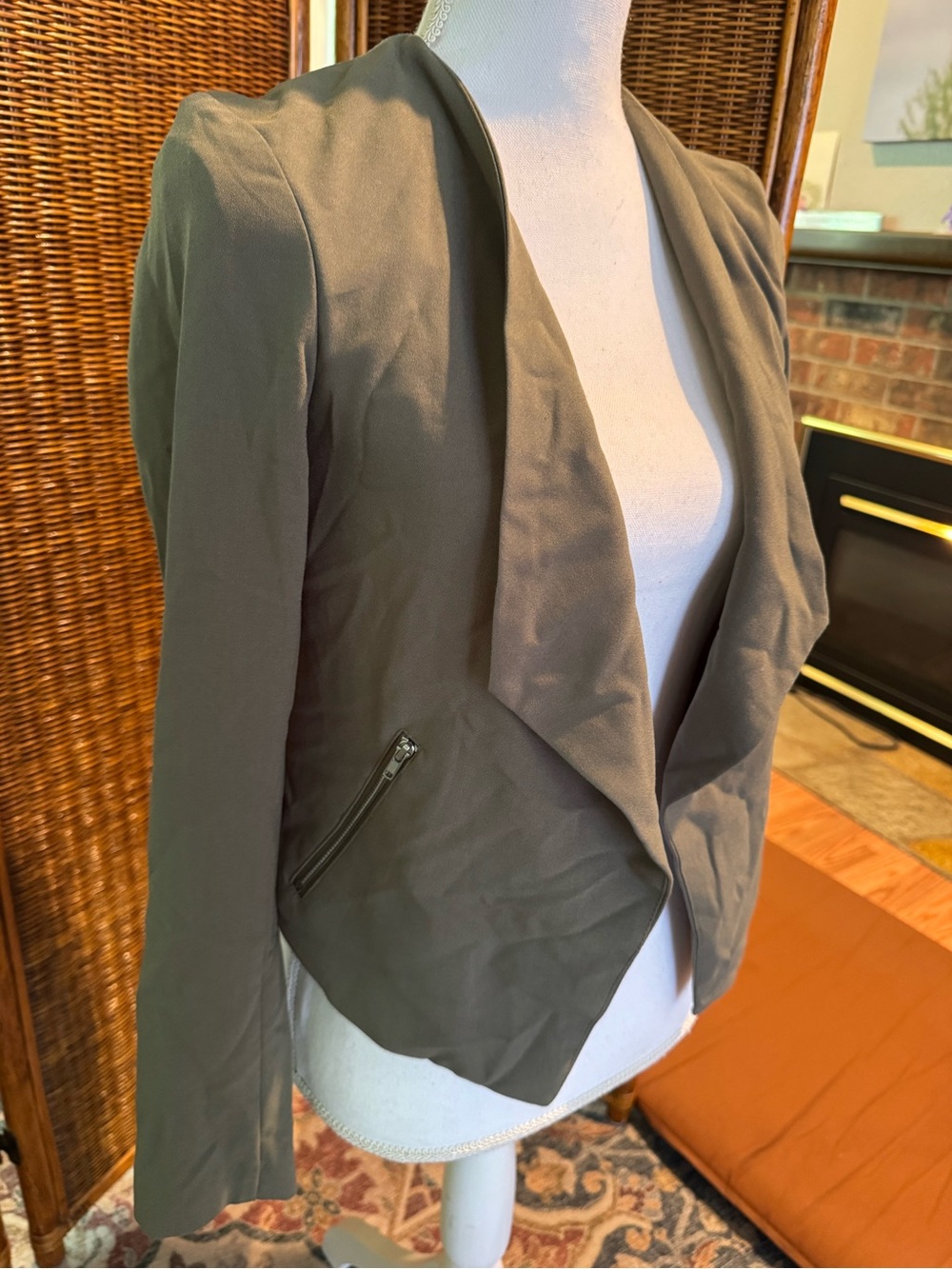 H&M Olive Draped Open-Front Blazer Jacket - Olive Green